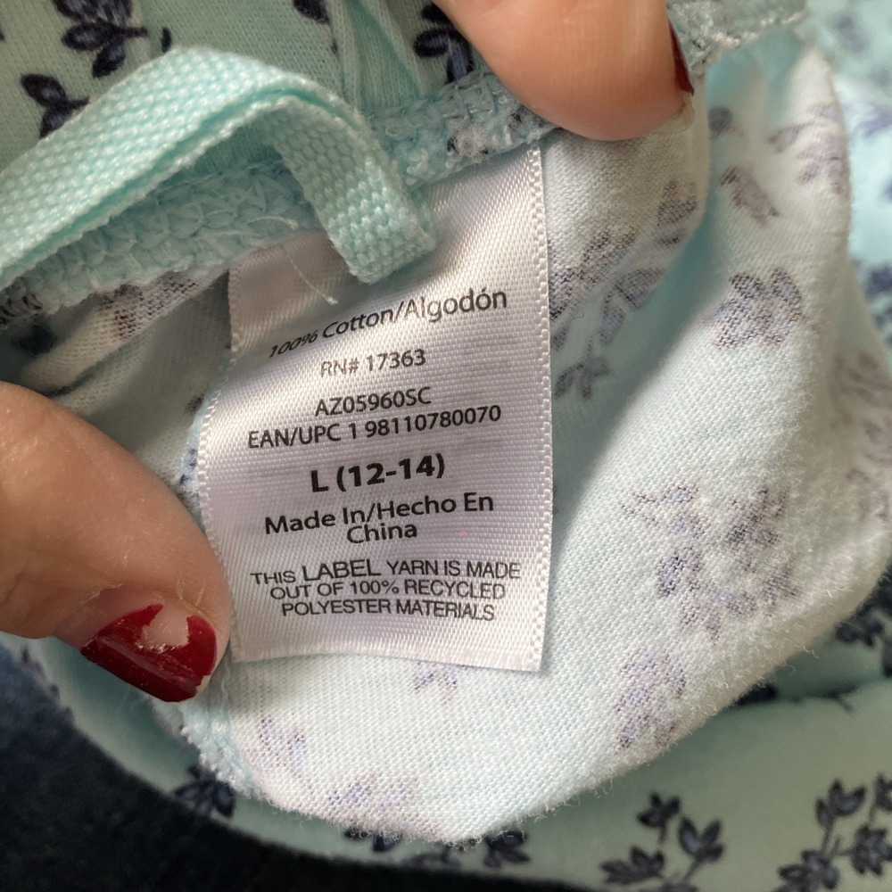 Aria Collection Turquoise Floral Pajama Set Women's Size Large 12-14 Cotton - Picture 4 of 4